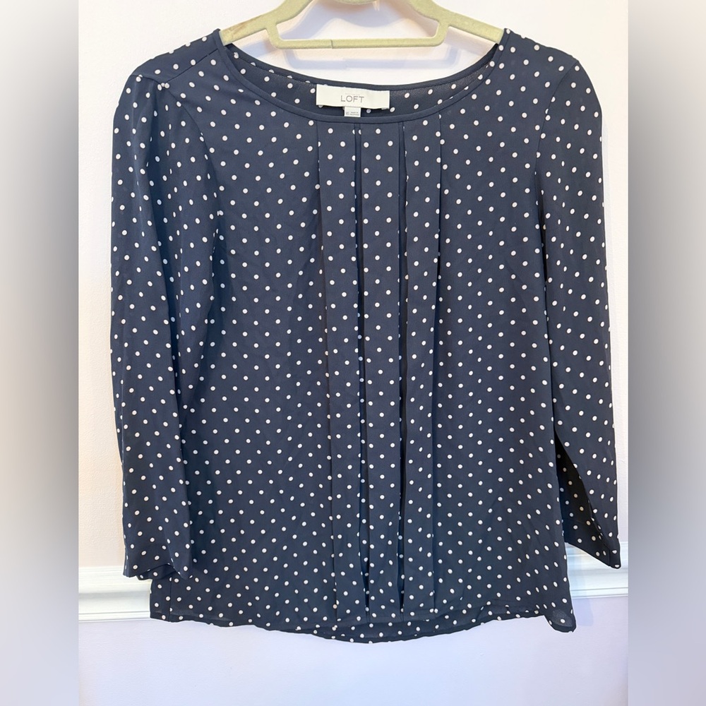 LOFT Dark Blue Polka Dot Blouse